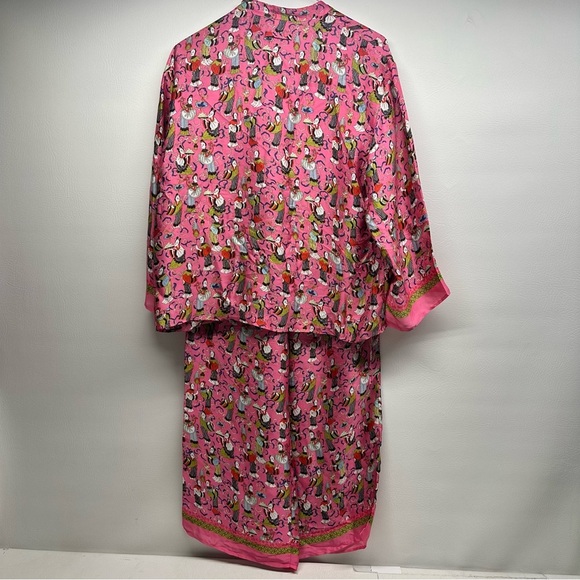 Josie natori geisha print Vibrant Pink Floral sleepwear set sz S - Picture 2 of 9